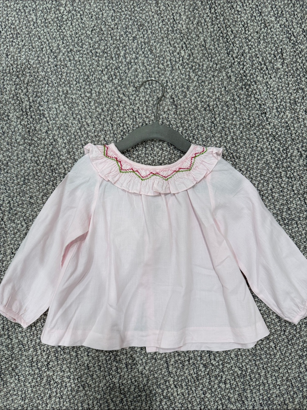 Jacadi Pink Ruffle Collar Blouse with Floral Embroidery